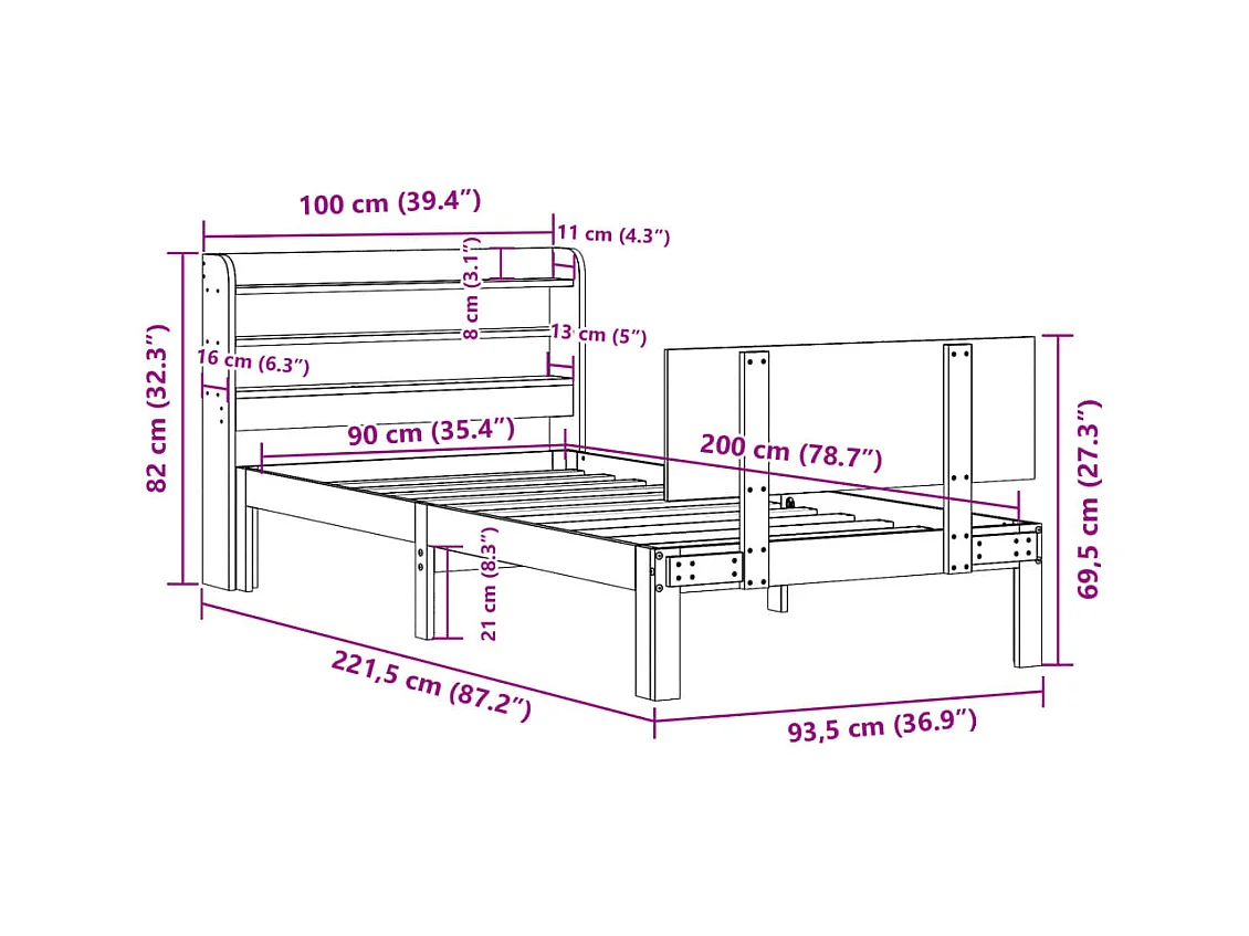 Cadre de lit avec tête de lit sans matelas blanc 90x200 cm