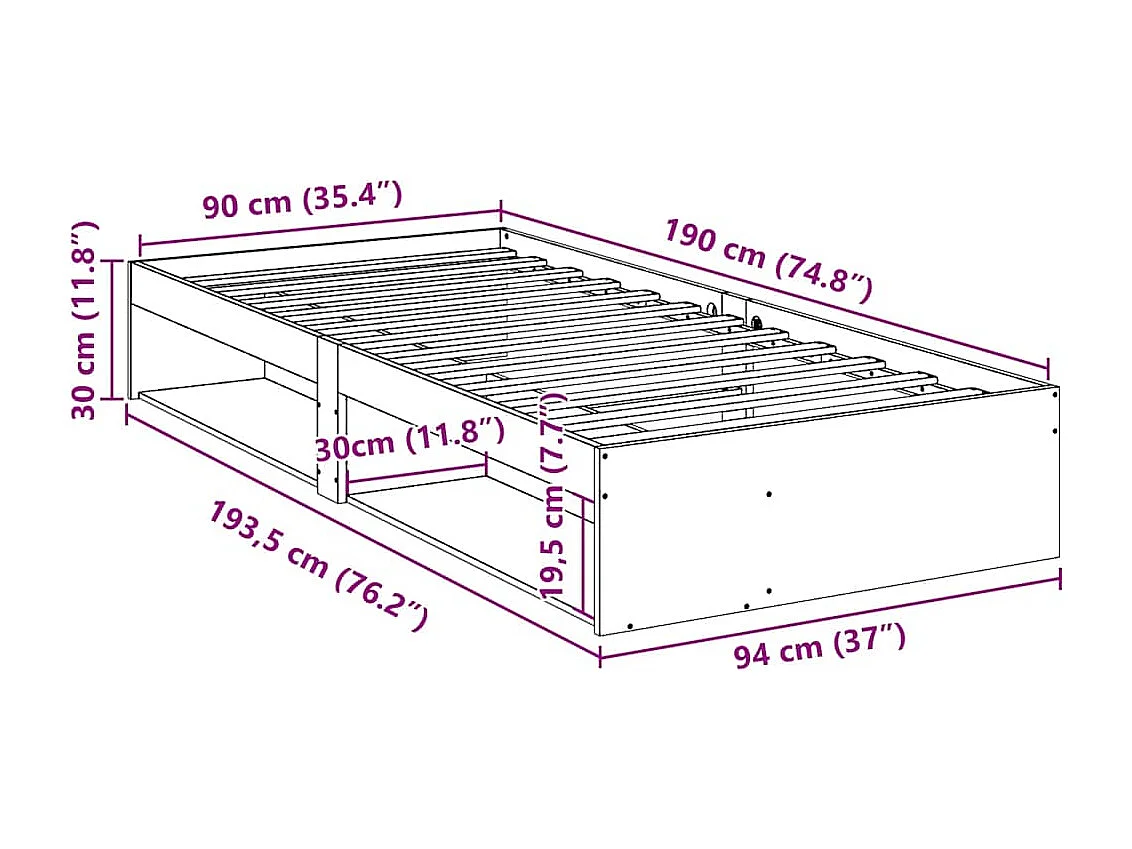 Dormeuse senza Materasso Marrone Cera 90x190 cm Legno di Pino