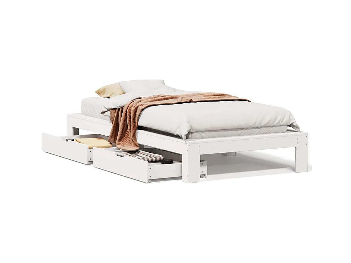 Letto senza Materasso Bianco 90x190 cm in Legno Massello Pino