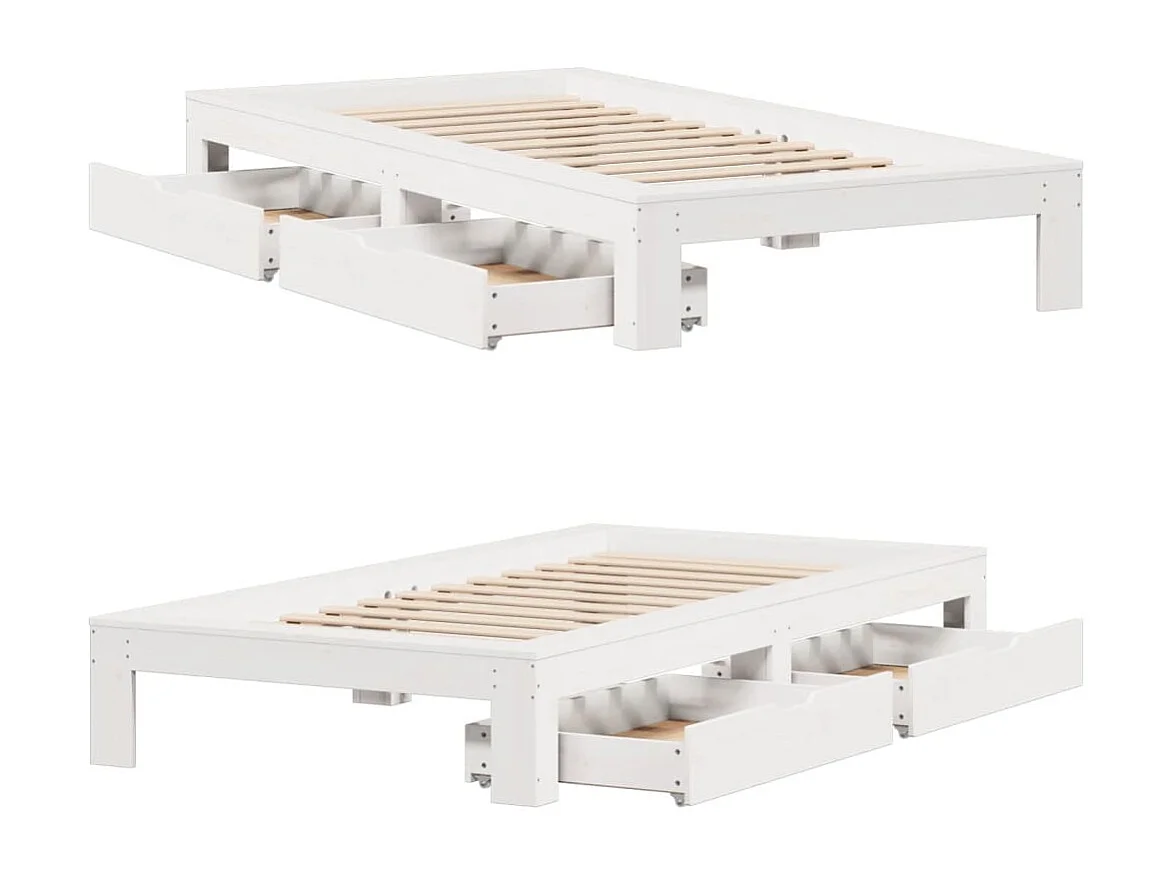 Letto senza Materasso Bianco 90x190 cm in Legno Massello Pino