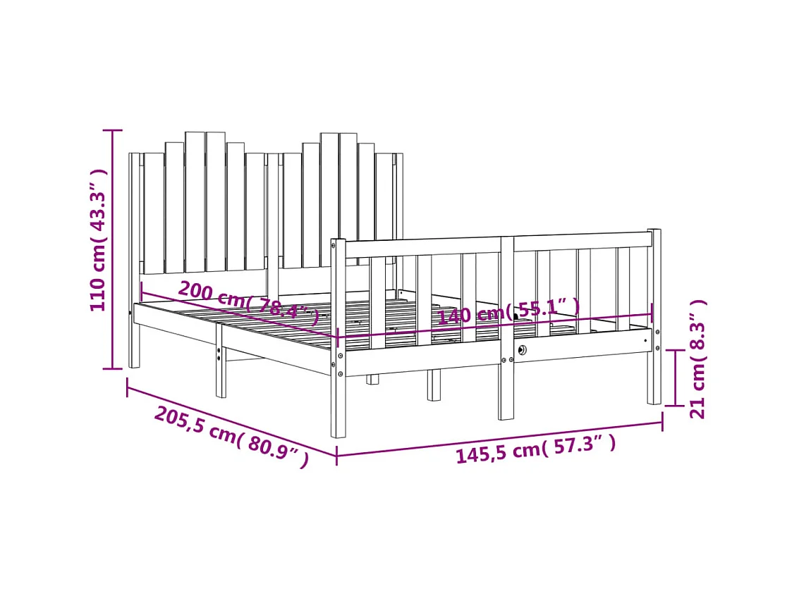 Cadre de lit sans matelas 140x200 cm bois massif de pin