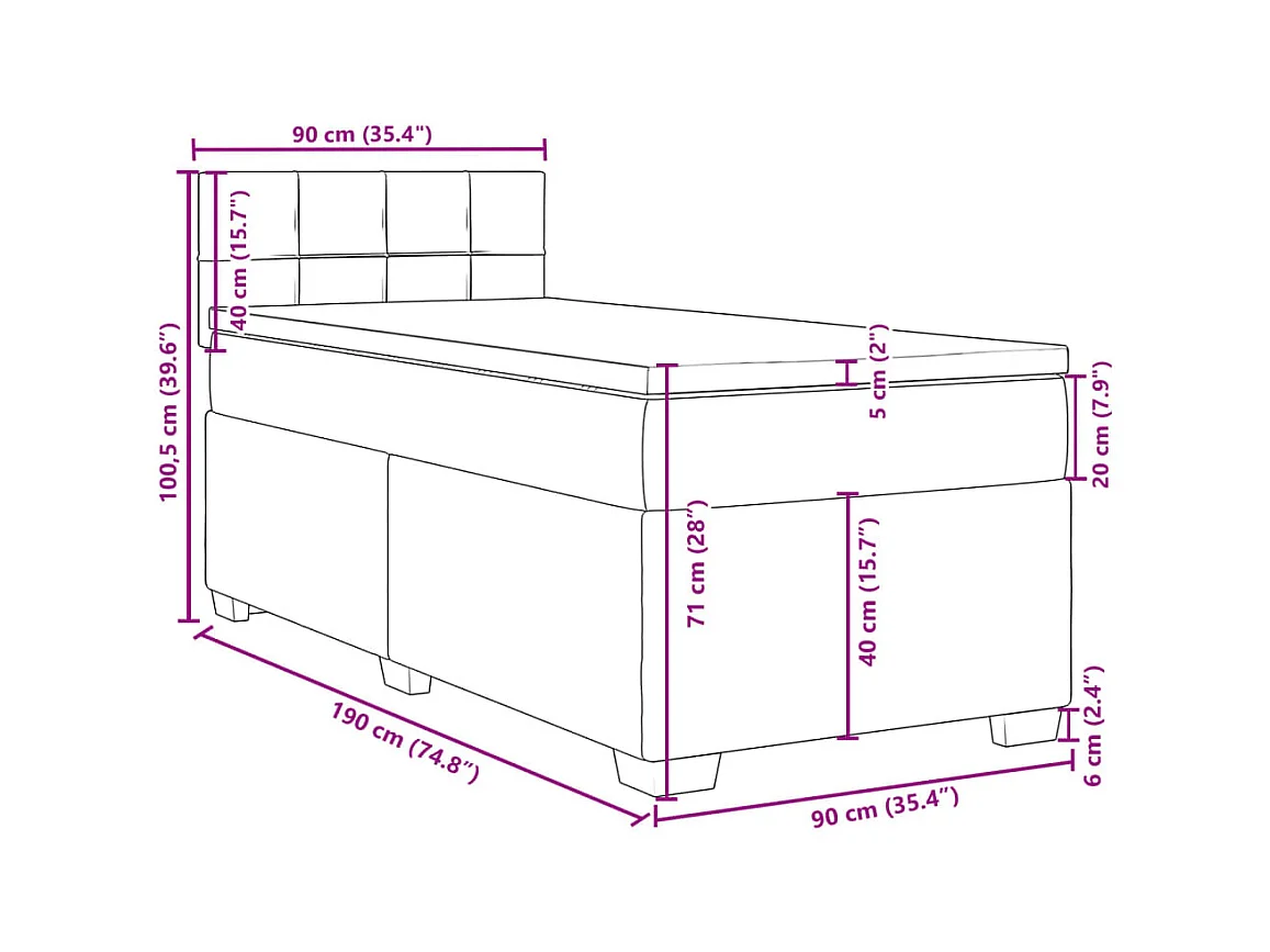 Sommier à lattes de lit avec matelas Noir 90x190 cm Tissu