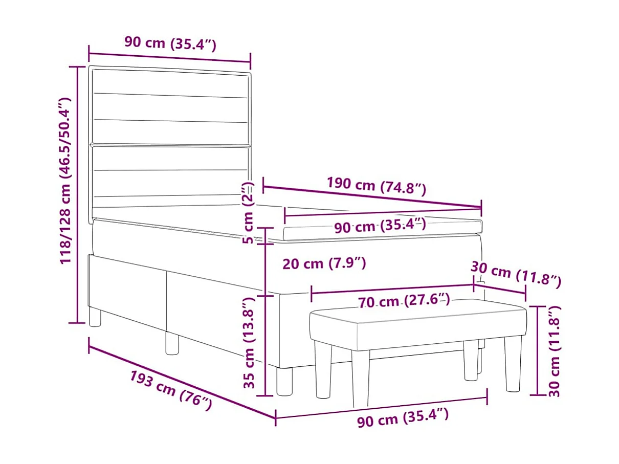 Lit à ressorts avec matelas Gris clair 90 x 190 cm tissu