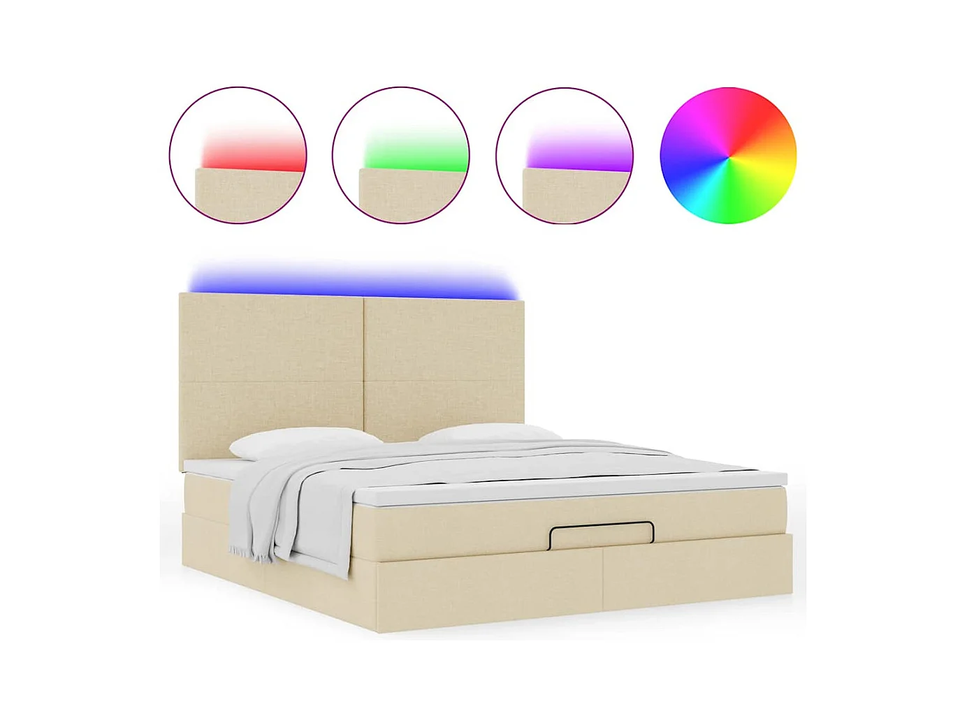 Struttura Letto Pouf con Materasso Crema 160x200 cm in Tessuto