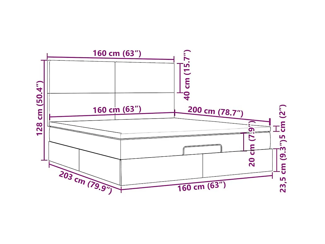 Struttura Letto Pouf con Materasso Crema 160x200 cm in Tessuto