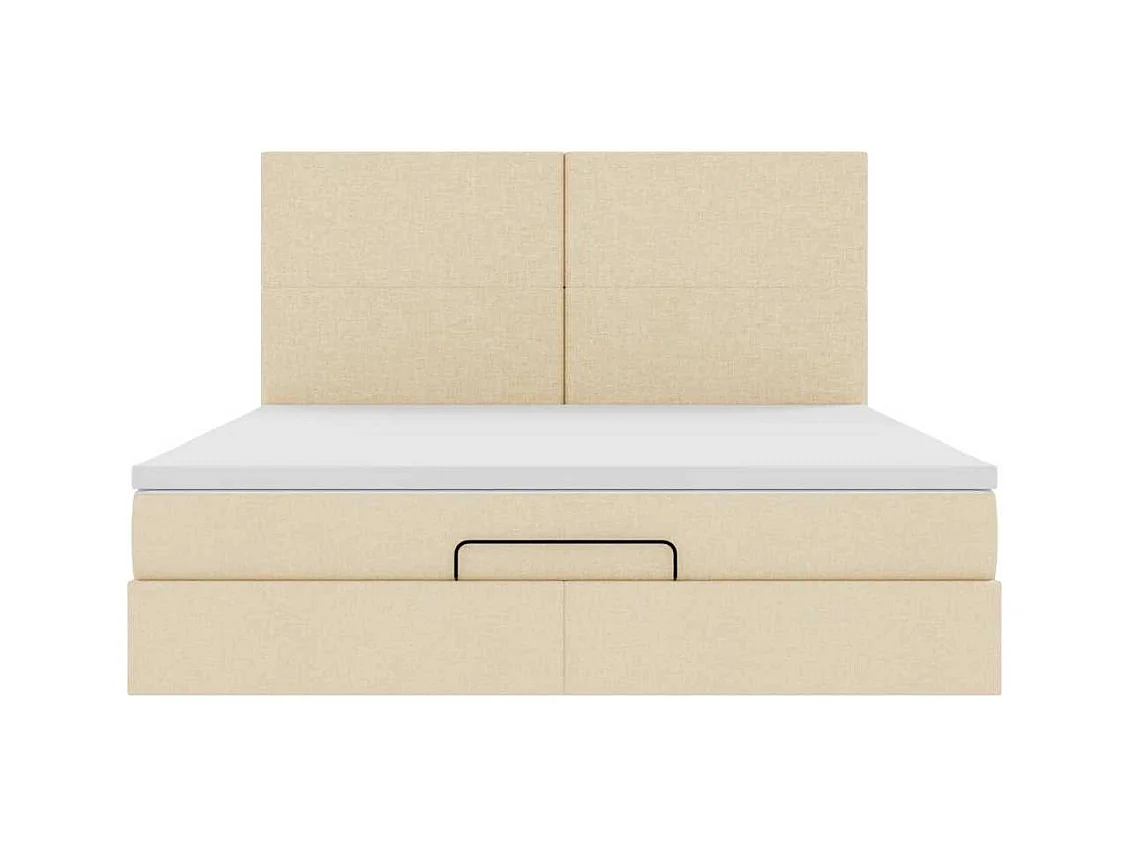 Struttura Letto Pouf con Materasso Crema 160x200 cm in Tessuto