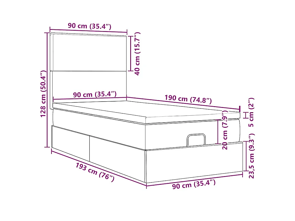Ottoman-Bett mit Matratze Schwarz 90x190 cm Stoff
