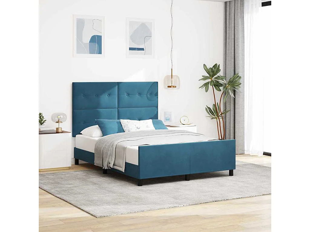 Lit à ressorts avec tête de lit Bleu foncé 160 x 200 cm Velours