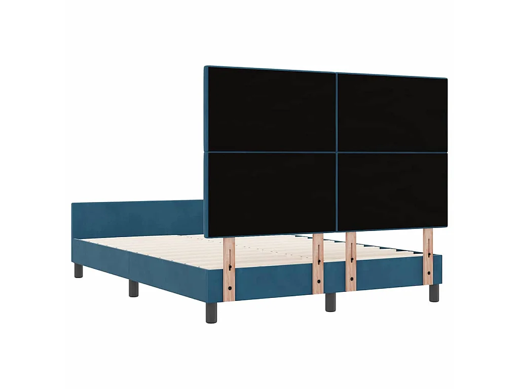 Lit à ressorts avec tête de lit Bleu foncé 160 x 200 cm Velours