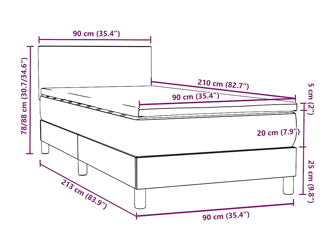 Cama box spring com colchão 90x210 cm veludo preto