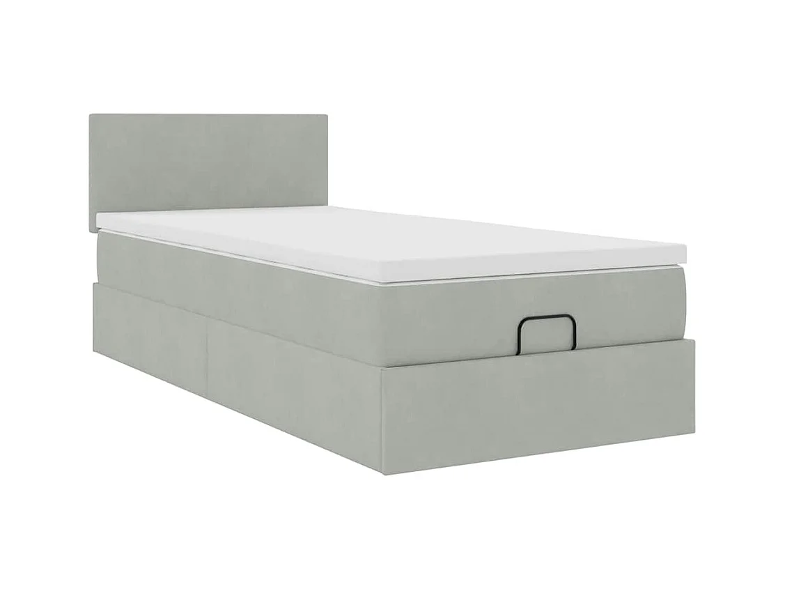 Cadre de lit ottoman et matelas gris clair 100x200 cm velours