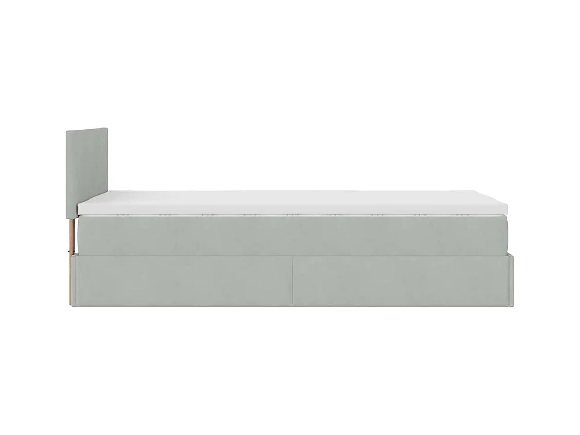 Cadre de lit ottoman et matelas gris clair 100x200 cm velours