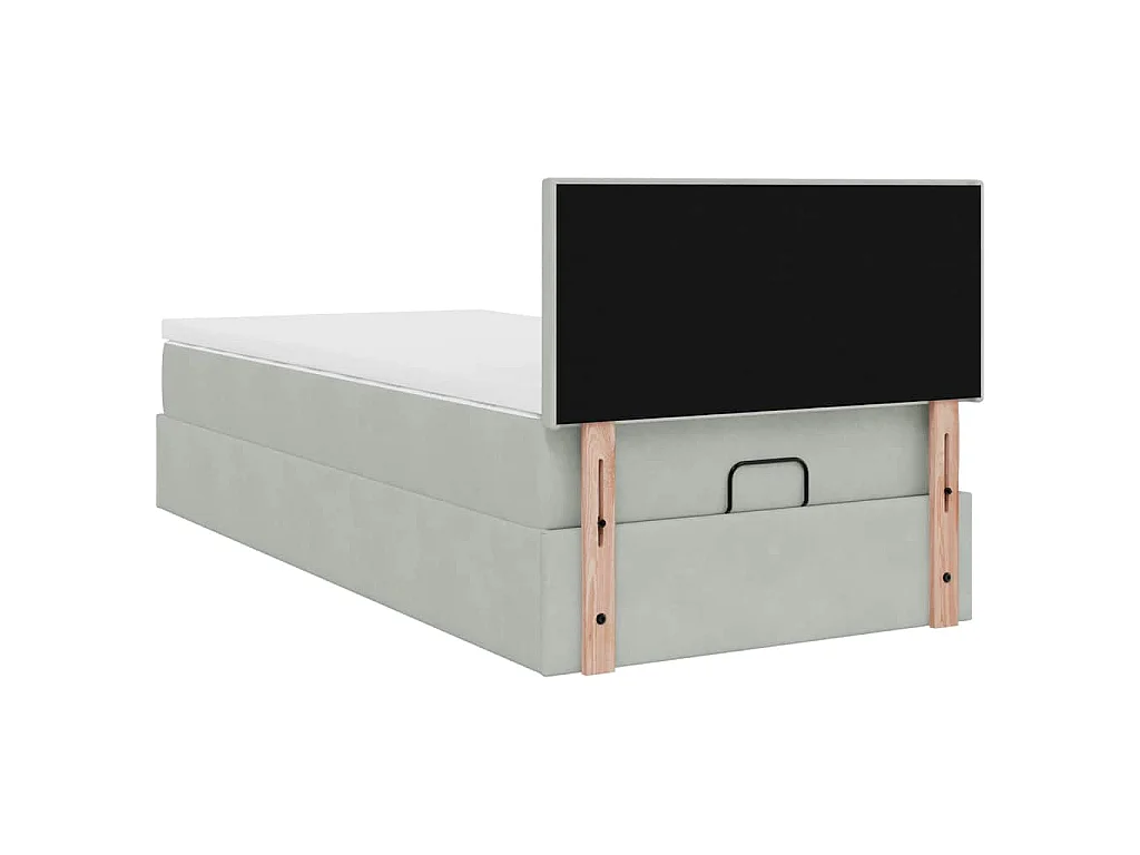 Estructura cama otomana colchón terciopelo gris claro 100x200cm