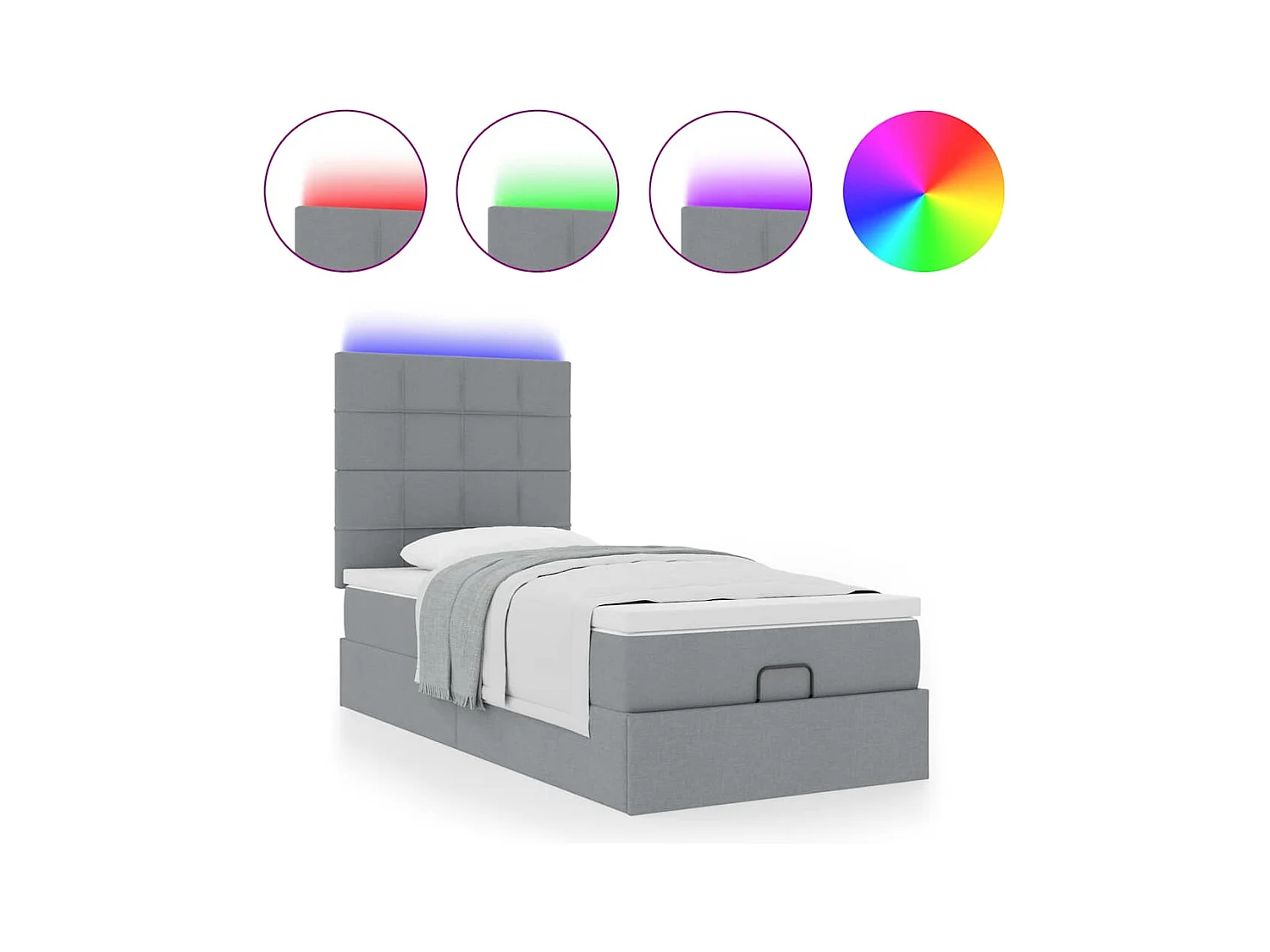 Ottoman bed met matras en LED's 90x190cm stof lichtgrijs