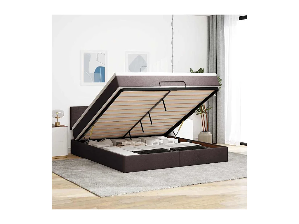 Ottoman bed met matras en LED's 160x200cm stof donkerbruin