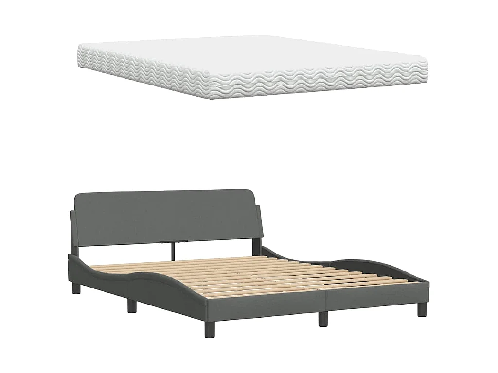 Bett mit Matratze "Hanko" Dunkelgrau 160x200 cm Stoff