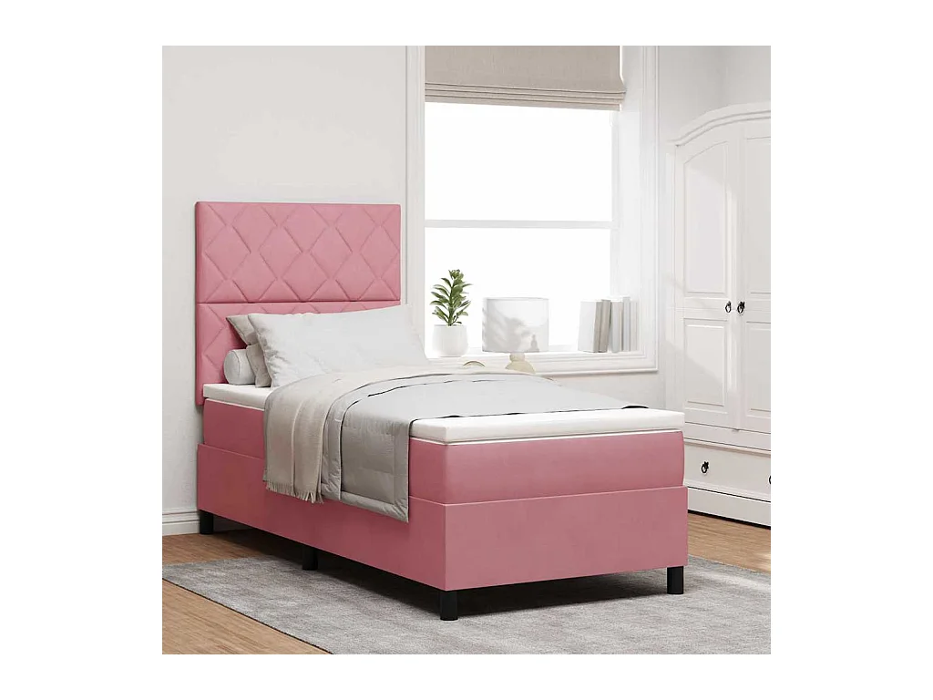 Lit à ressorts avec matelas Rose 90 x 190 cm Velours