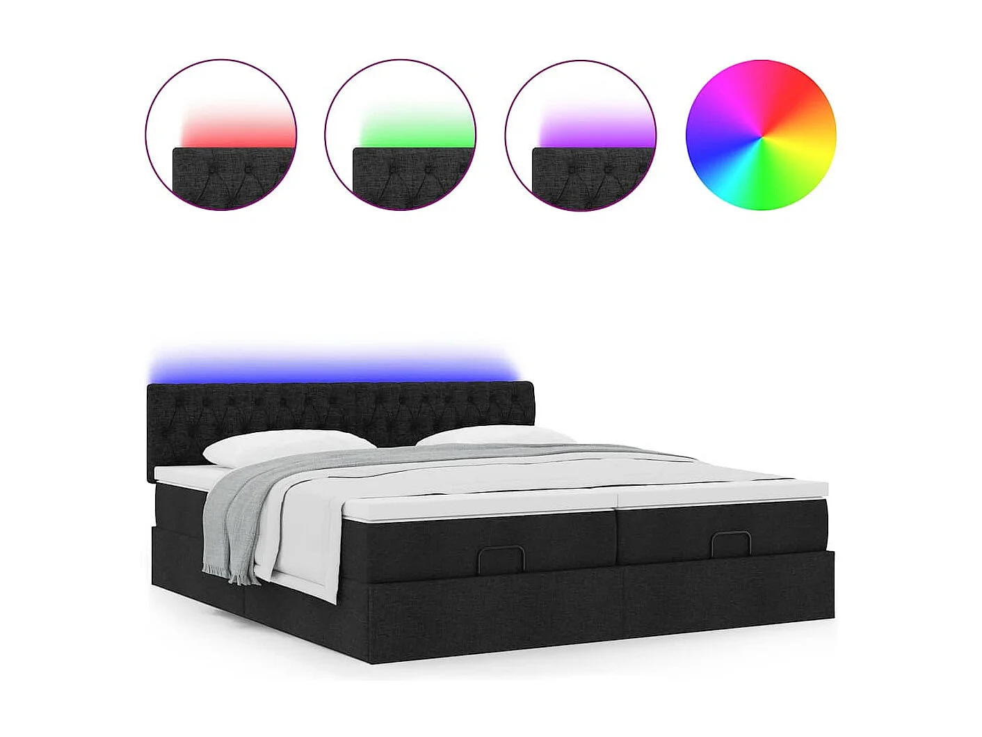 Struttura Letto Pouf con Materassi Nero 160x200 cm in Tessuto