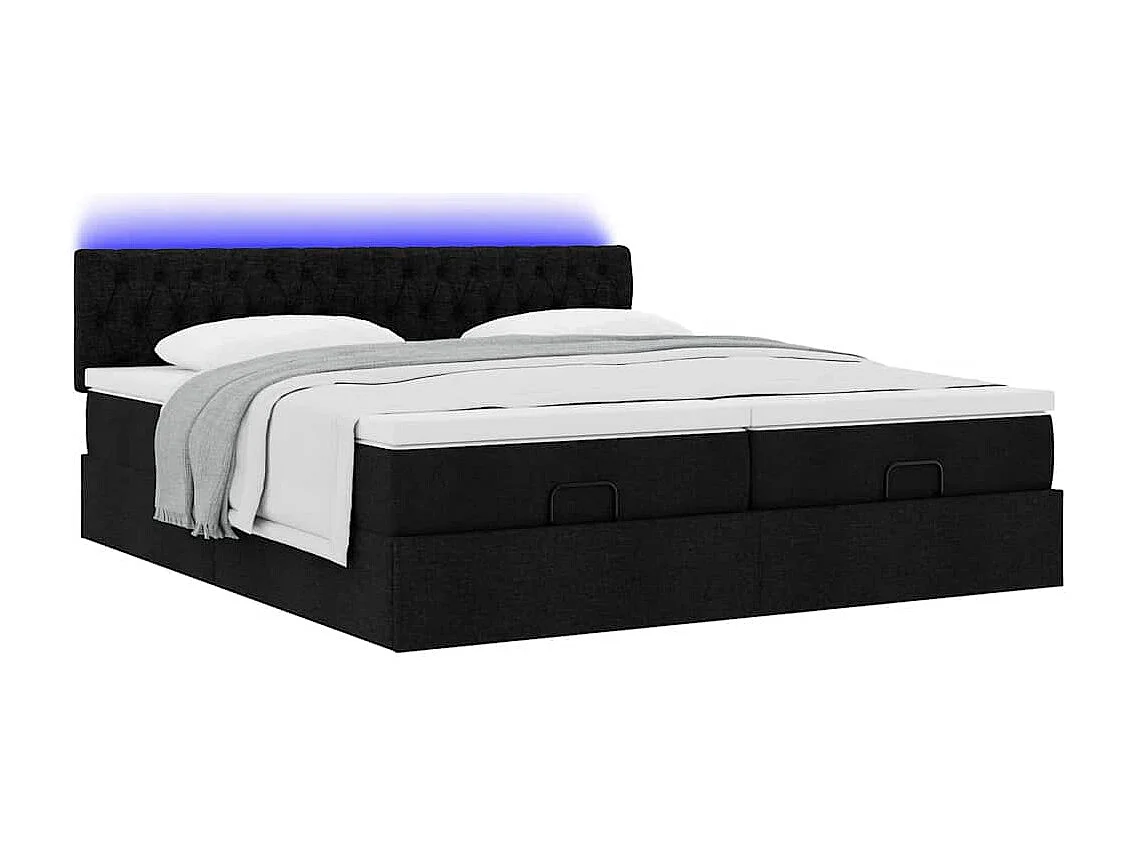 Struttura Letto Pouf con Materassi Nero 160x200 cm in Tessuto