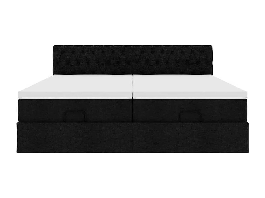 Struttura Letto Pouf con Materassi Nero 160x200 cm in Tessuto