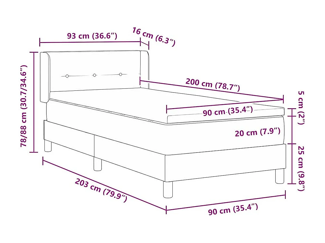 Cama Box com colchão com cabeceira Creme 200 x 90 cm Poliéster