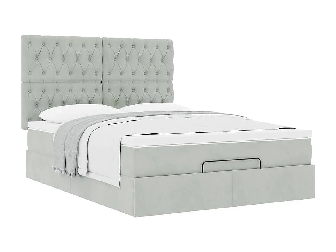 Ottoman-Bett mit Matratzen Hellgrau 140x200 cm Samt