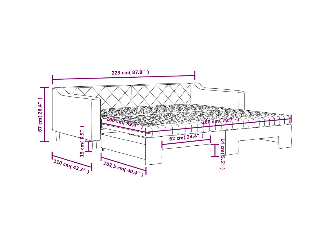 Tagesbett Ausziehbar mit Matratzen Dunkelgrau 100x200 cm Stoff