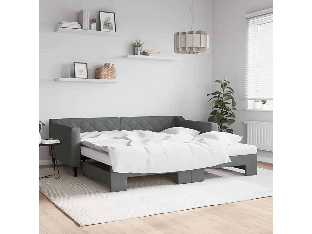 Sofá-cama c/ gavetão/colchões 100x200cm tecido cinzento-escuro