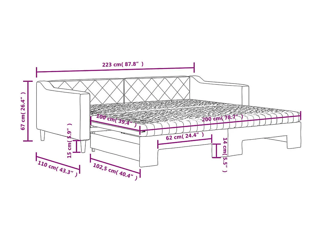 Sofá-cama c/ gavetão/colchões 100x200cm tecido cinzento-escuro