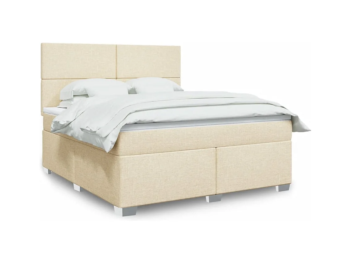 Cama box spring con colchón tela color crema 180x200 cm