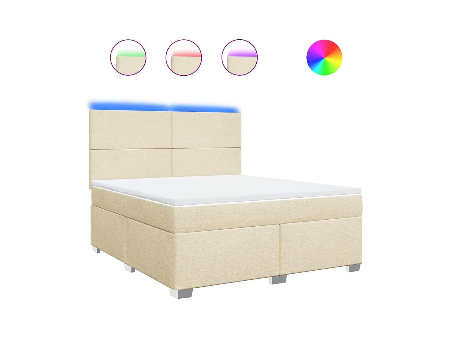 Cama box spring con colchón tela color crema 180x200 cm
