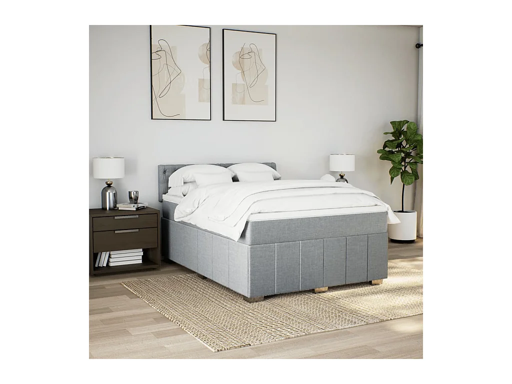 Sommier à lattes de lit avec matelas Gris clair 160x200cm Tissu