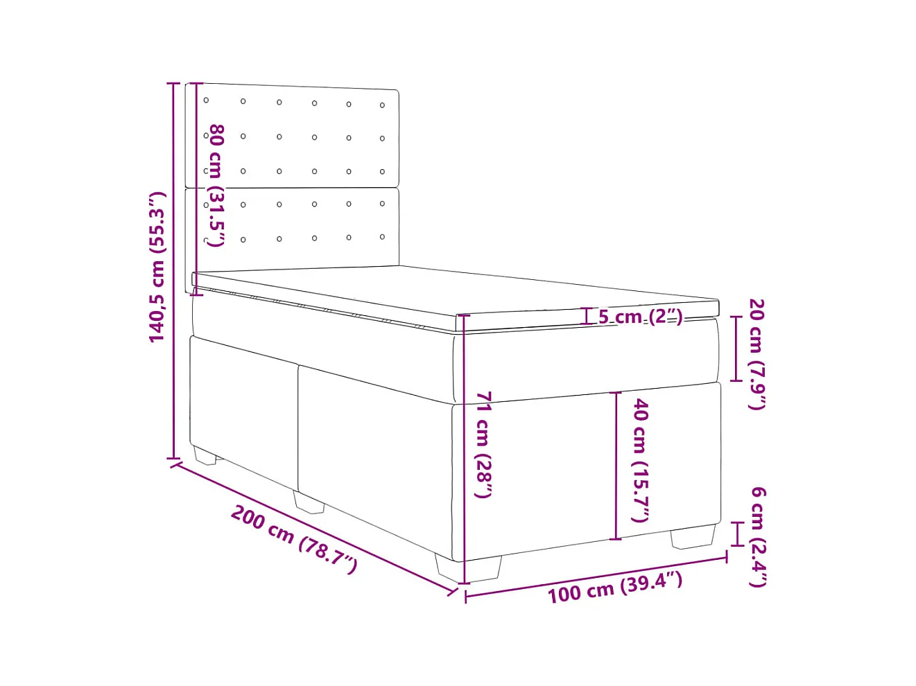 Boxspringbett Matratze Cappuccino-Braun 100x200cm Kunstleder