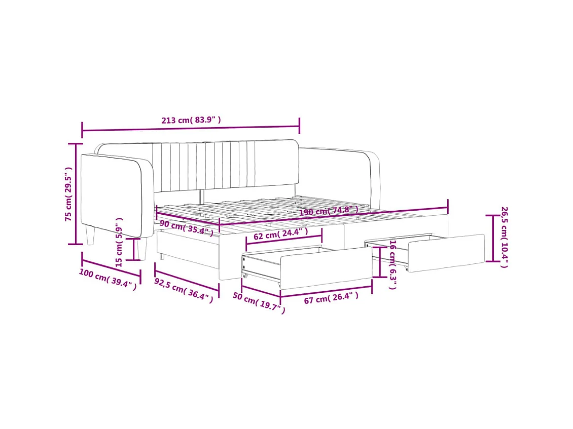 Tagesbett Ausziehbar mit Schubladen Dunkelgrau 90x190 cm Samt