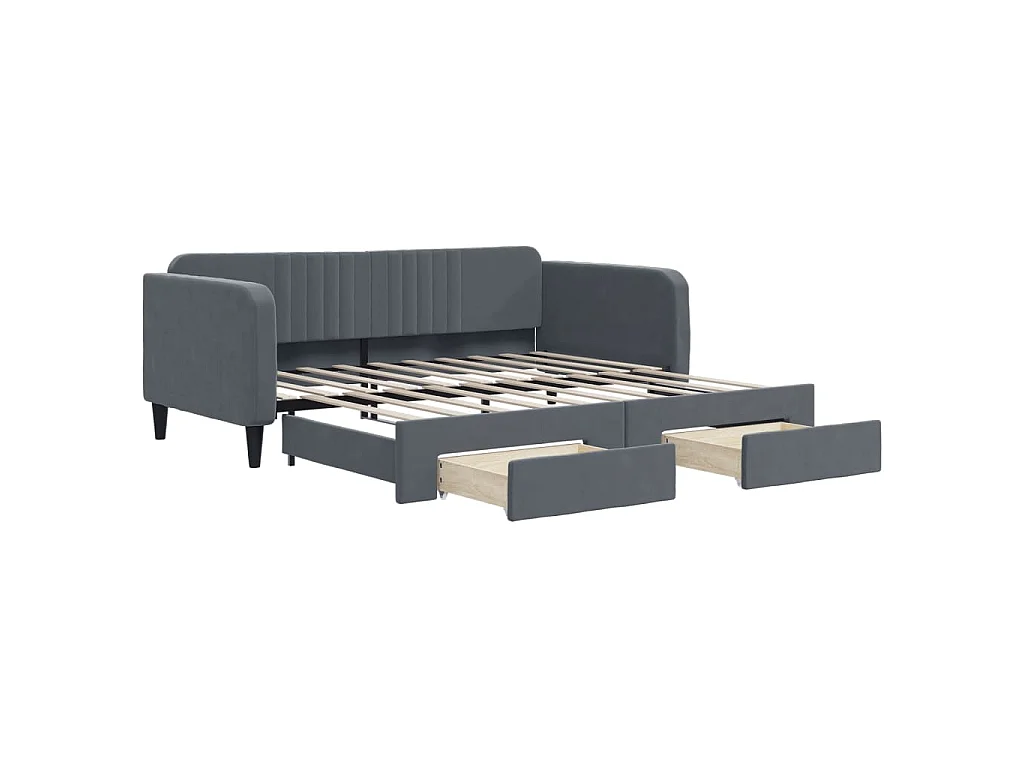 Tagesbett Ausziehbar mit Schubladen Dunkelgrau 90x190 cm Samt