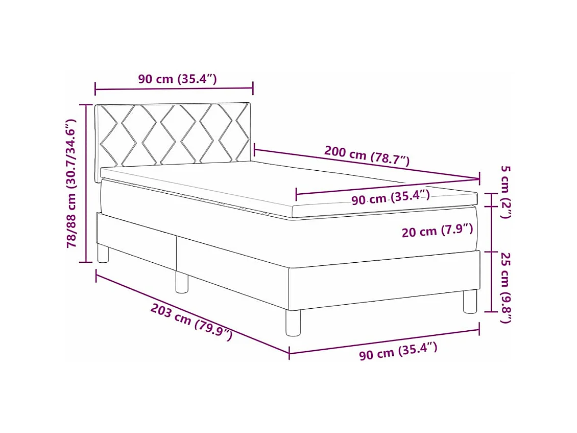 Boxspring bed met matras Donkergrijs 90 x 200 cm Stof