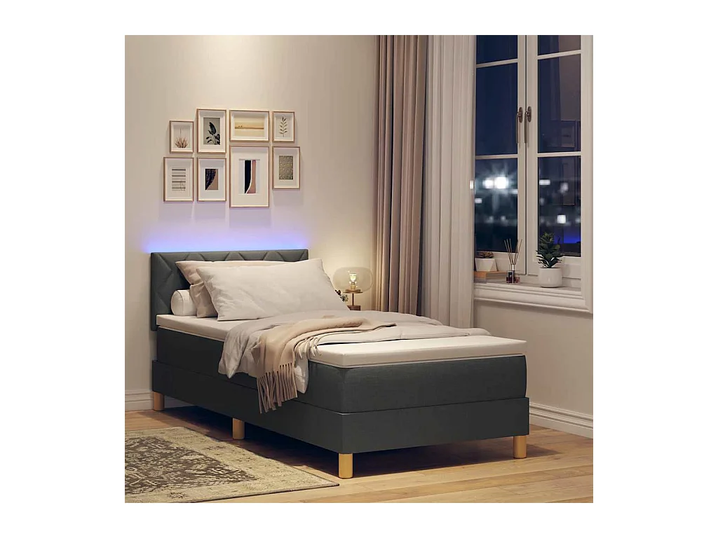 Lit à ressorts avec matelas Gris foncé 90 x 200 cm tissu