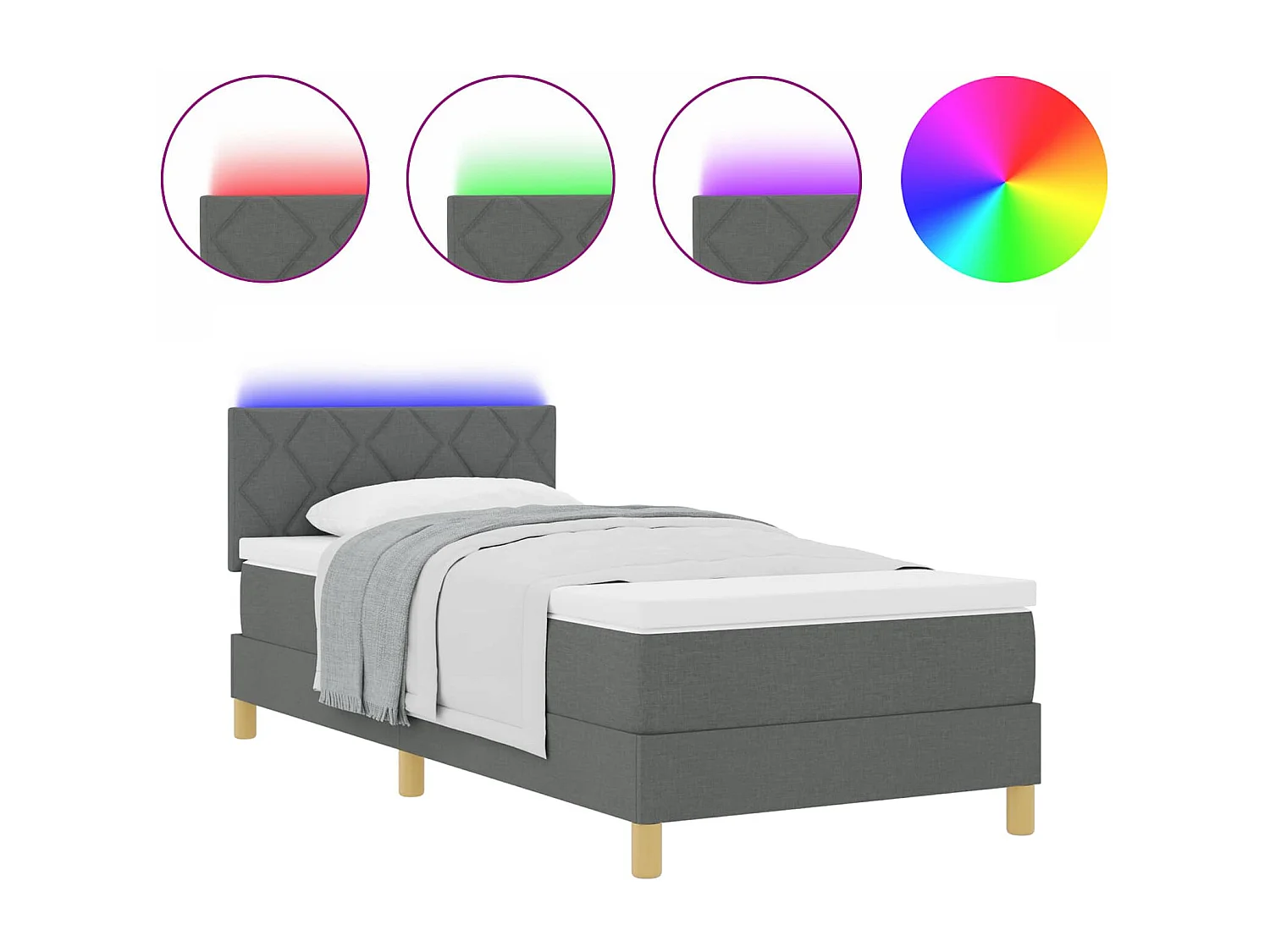 Letto a Sorgente LED Grigio scuro 90 x 200 cm Tessuto