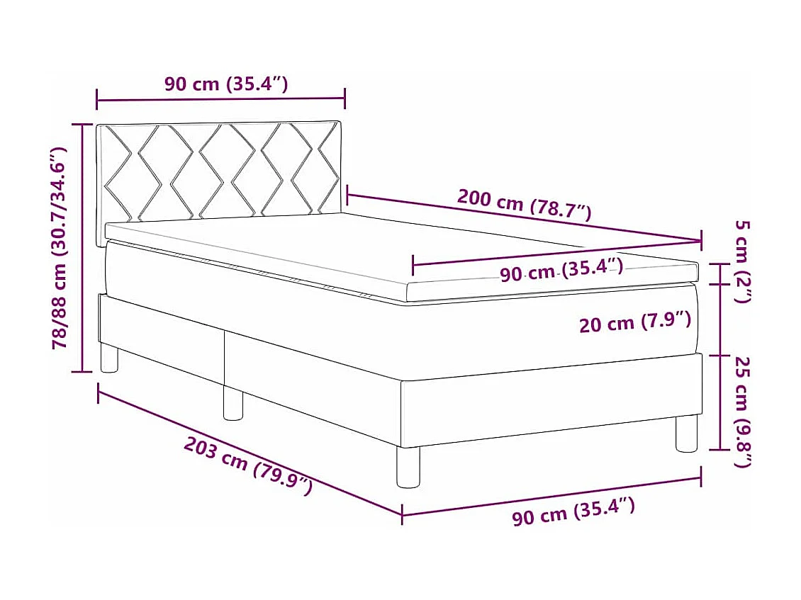 Letto a Sorgente LED con led Grigio scuro 90 x 200 cm Tessuto