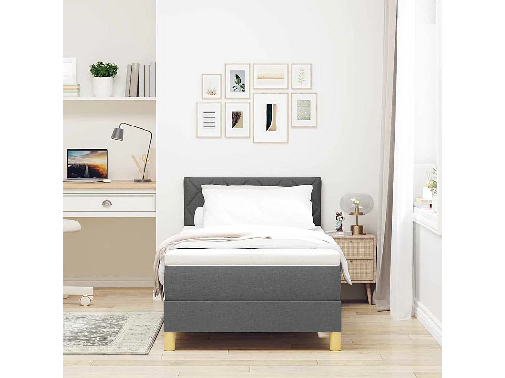 LED Boxspringbett mit Kopfteil Dunkelgrau 90 x 200 cm Stoff