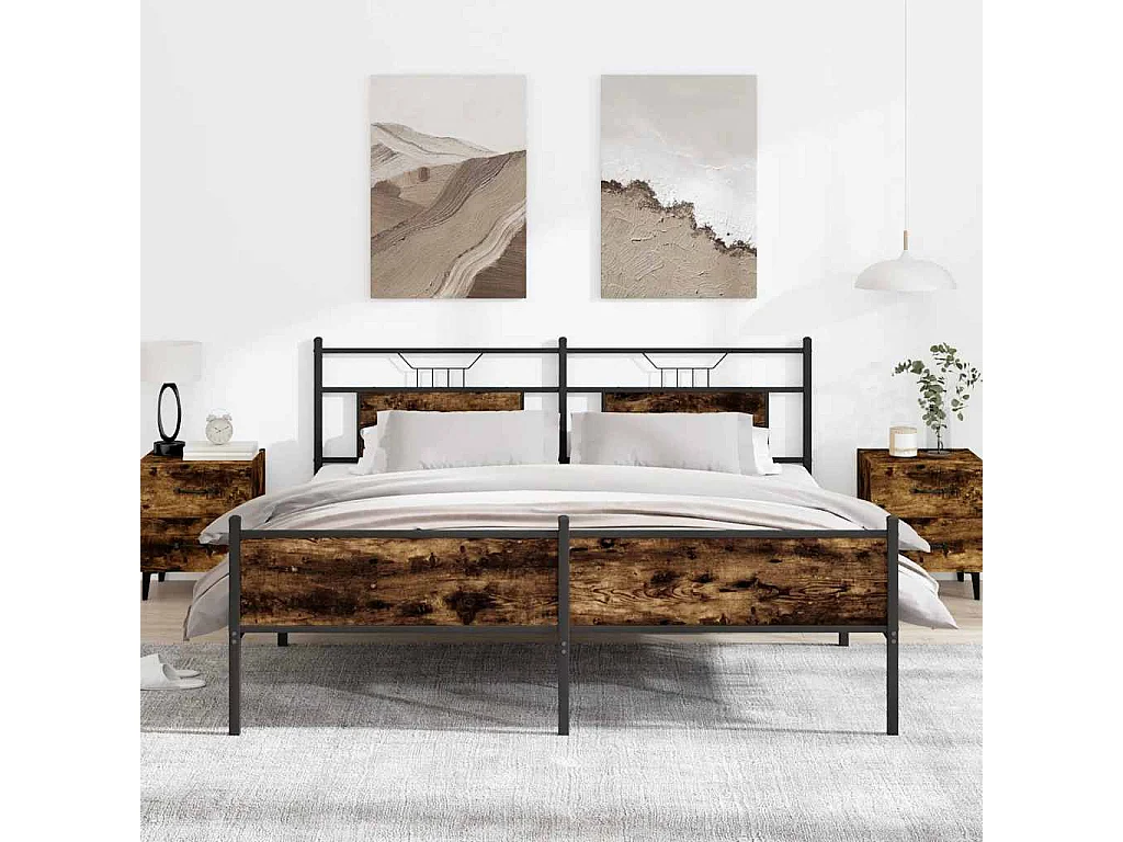 Cadre de lit en métal sans matelas chêne fumé 180x200 cm
