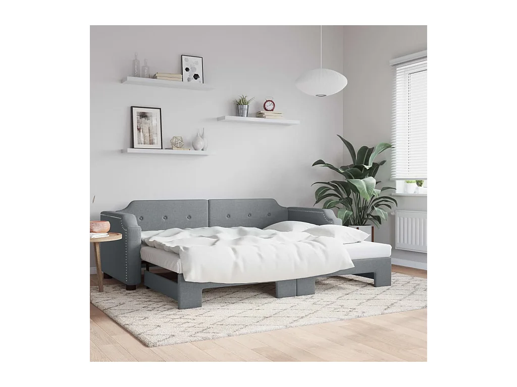 Lit de jour avec gigogne sans matelas gris clair 100x200 cm