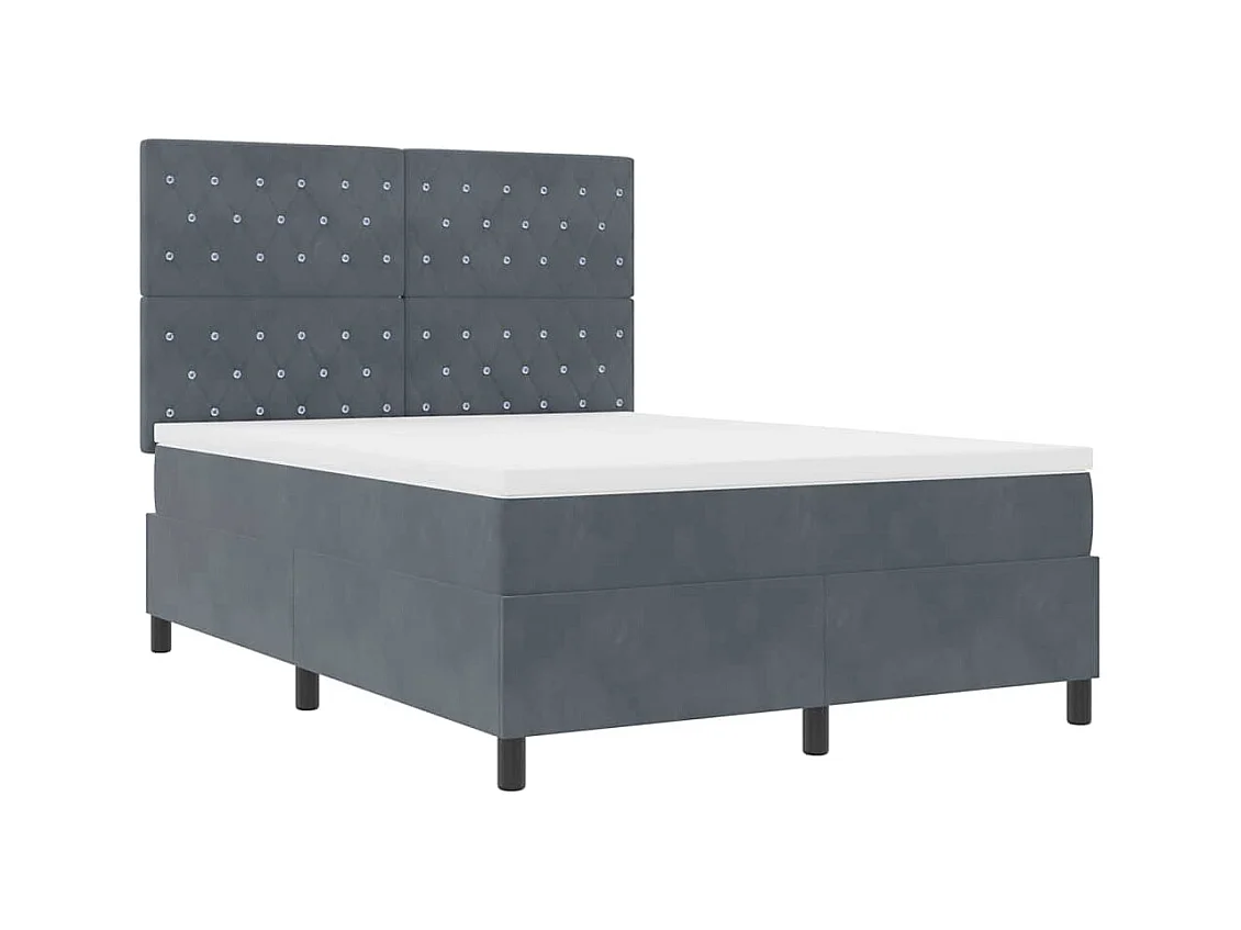 Lit à ressorts avec matelas Gris foncé 140 x 190 cm Velours