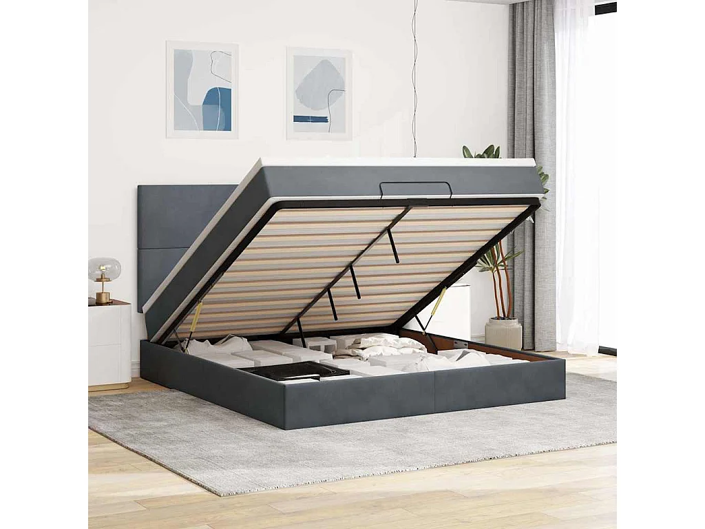 Ottoman-Bett mit Matratzen Dunkelgrau 160x200 cm Samt