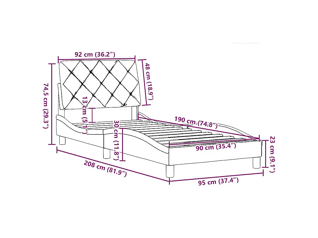 Estrutura de cama sem colchão 90x190 cm tecido cinzento-escuro
