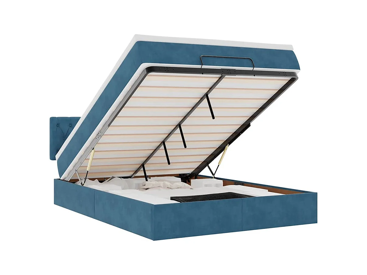 Ottoman bed met matras en LED's 140x190cm fluweel donkerblauw