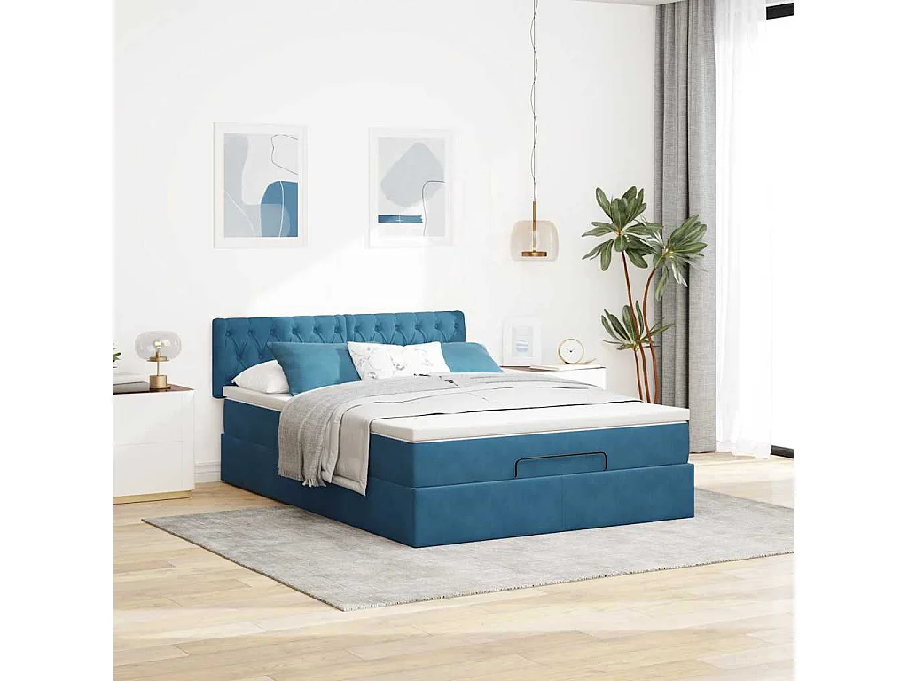 Ottoman bed met matras en LED's 140x190cm fluweel donkerblauw