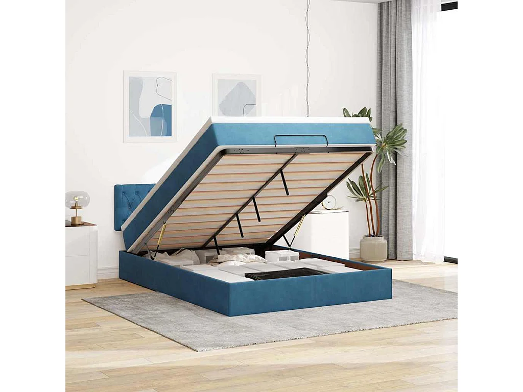 Ottoman bed met matras en LED's 140x190cm fluweel donkerblauw