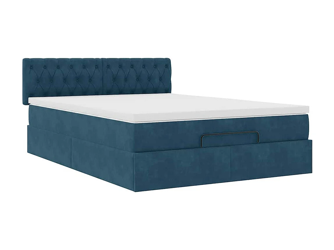 Cadre de lit ottoman avec matelas bleu foncé 140x190 cm velours