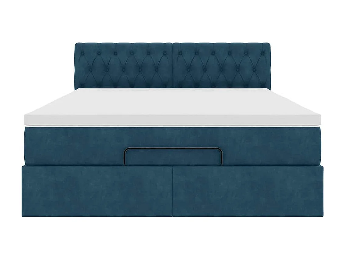 Cadre de lit ottoman avec matelas bleu foncé 140x190 cm velours